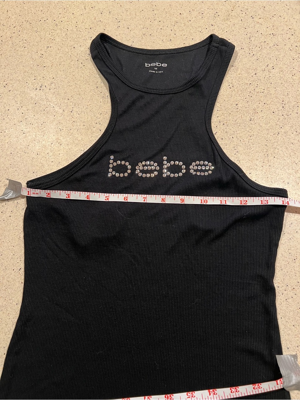 bebe Black Ribbed Tank with Rhinestone Logo - Picture 6 of 7